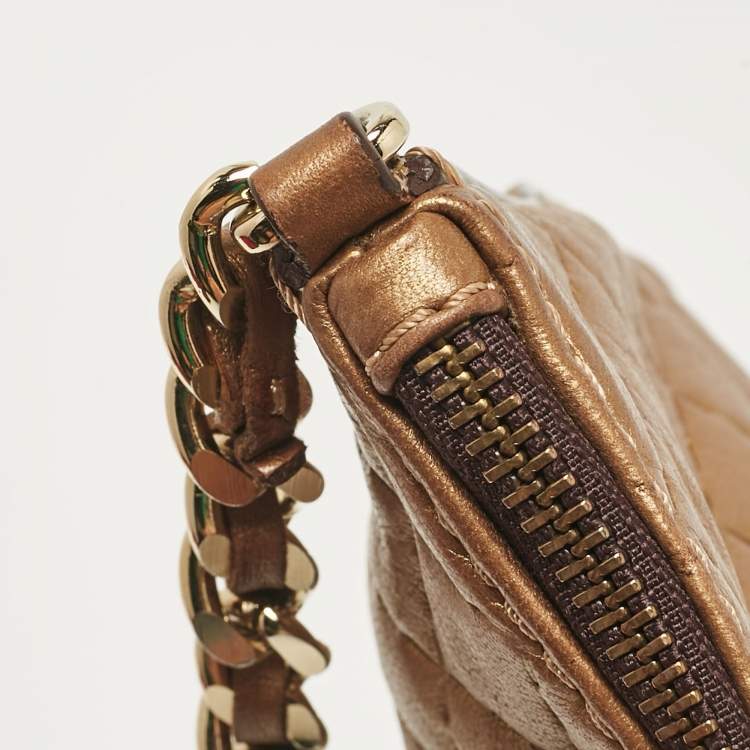 Pre Owned Carolina Herrera Gold Leather Logo Chain Shoulder Bag