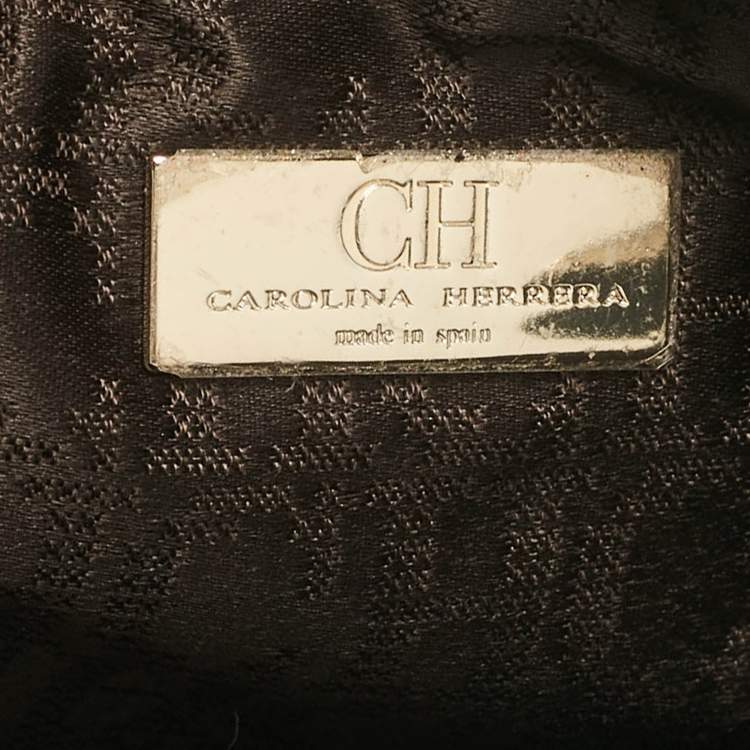 Pre Owned Carolina Herrera Gold Leather Logo Chain Shoulder Bag