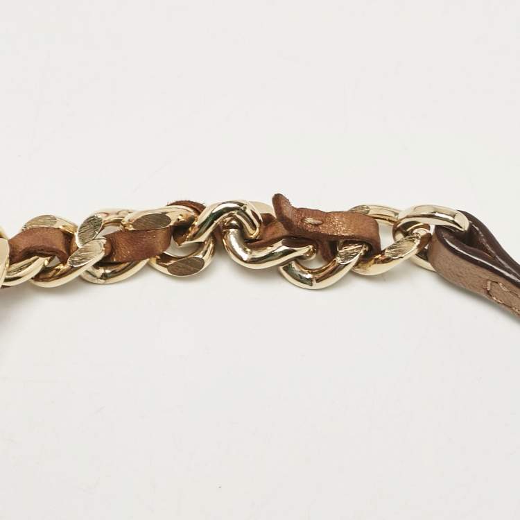 Pre Owned Carolina Herrera Gold Leather Logo Chain Shoulder Bag