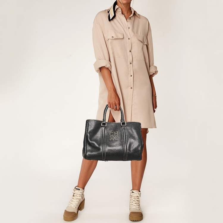 Pre Owned Carolina Herrera Black Leather Matteo Tote