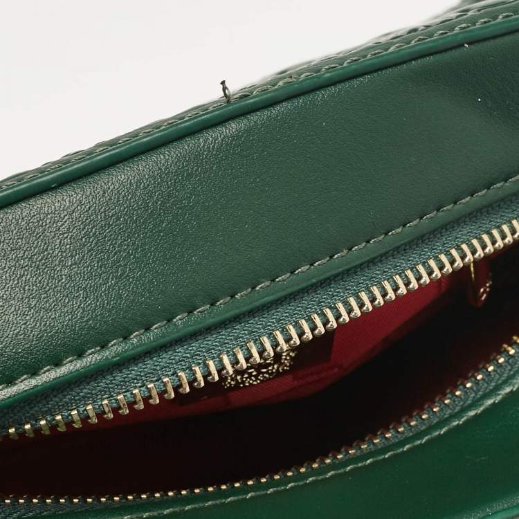Pre Owned Carolina Herrera Green Monogram Embossed Leather Camera Crossbody Bag
