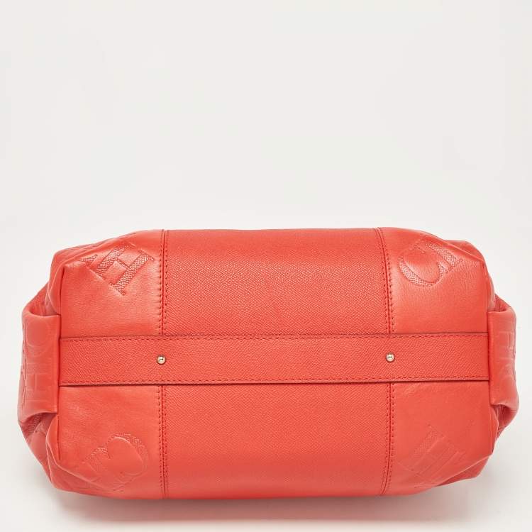 Pre Owned CH Carolina Herrera Red Monogram Leather Dahlia Satchel