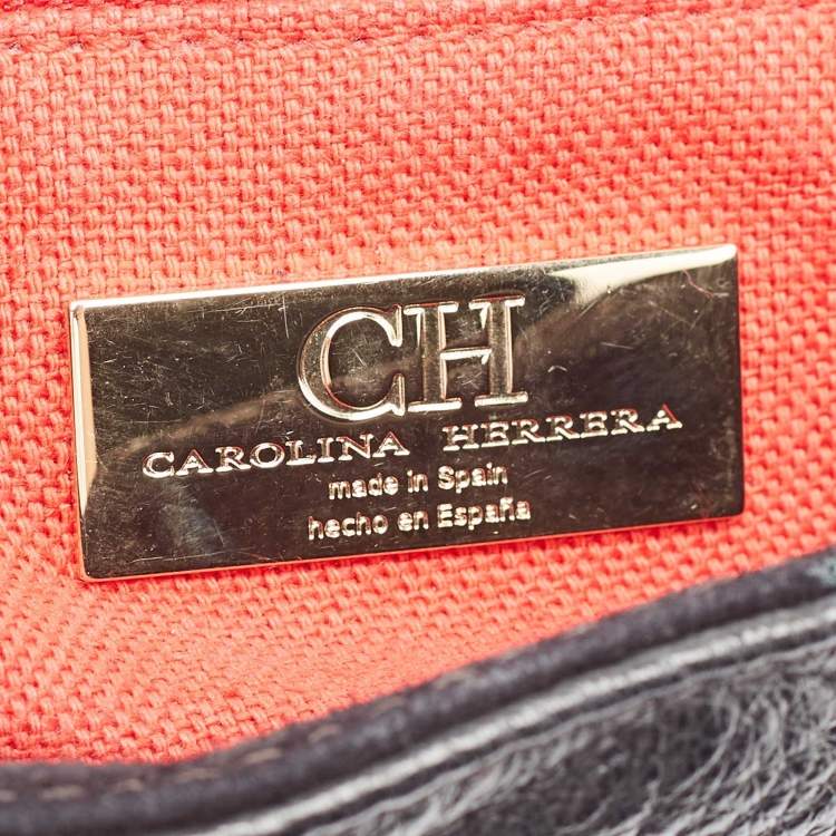 Pre Owned Carolina Herrera Black Chevron Leather Bimba Flap Shoulder Bag