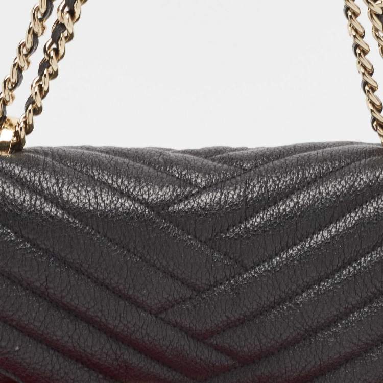 Pre Owned Carolina Herrera Black Chevron Leather Bimba Flap Shoulder Bag