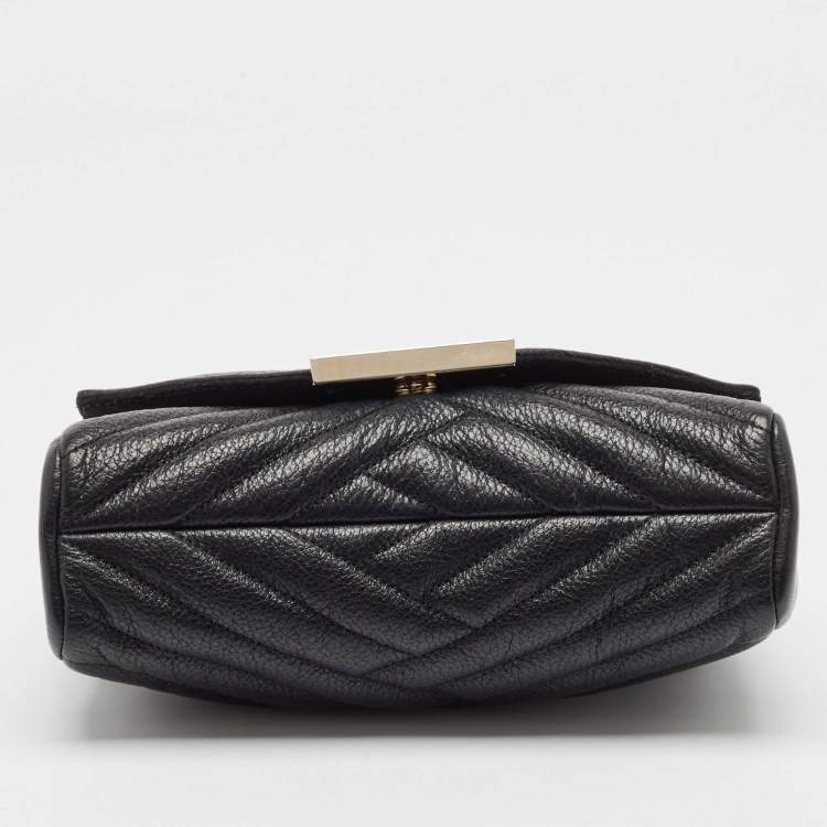 Pre Owned Carolina Herrera Black Chevron Leather Bimba Flap Shoulder Bag