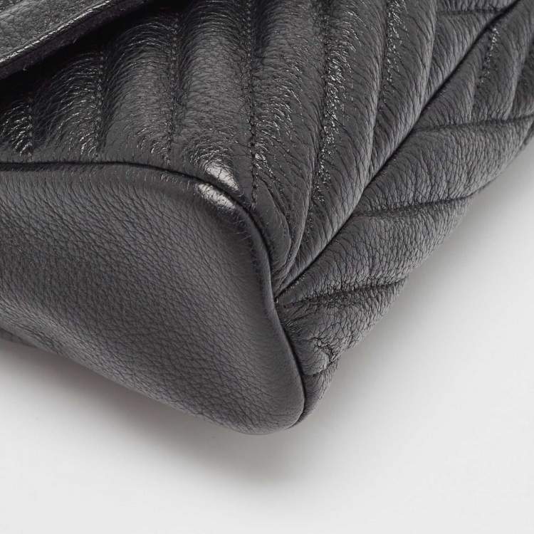 Pre Owned Carolina Herrera Black Chevron Leather Bimba Flap Shoulder Bag
