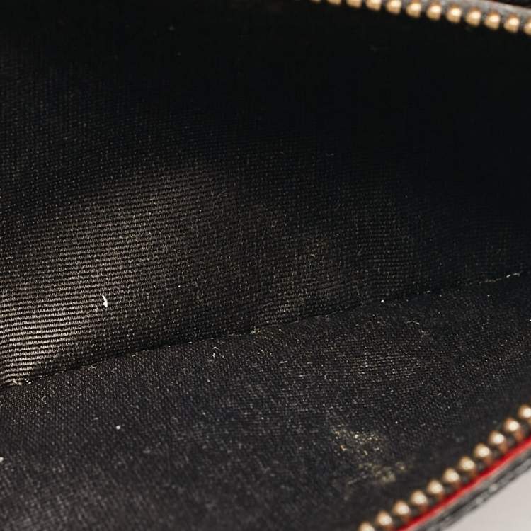 Pre Owned Carolina Herrera Black/Gold Monogram Coated Canvas and Leather Envelope Flap Clutch
