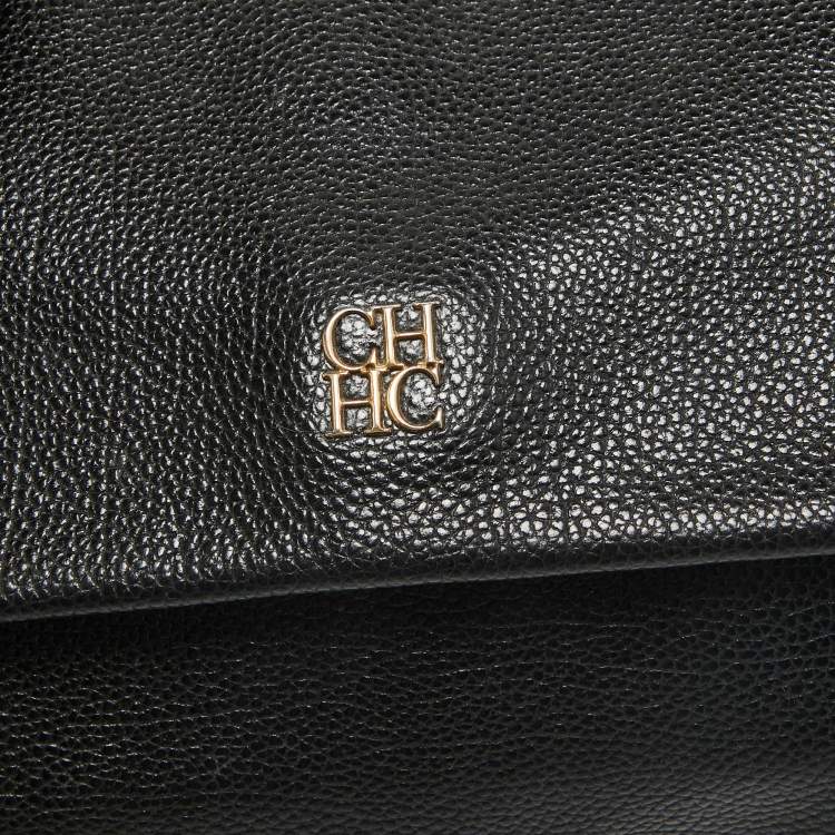 Pre Owned Carolina Herrera Black Leather Minuetto Flap Top Handle Bag