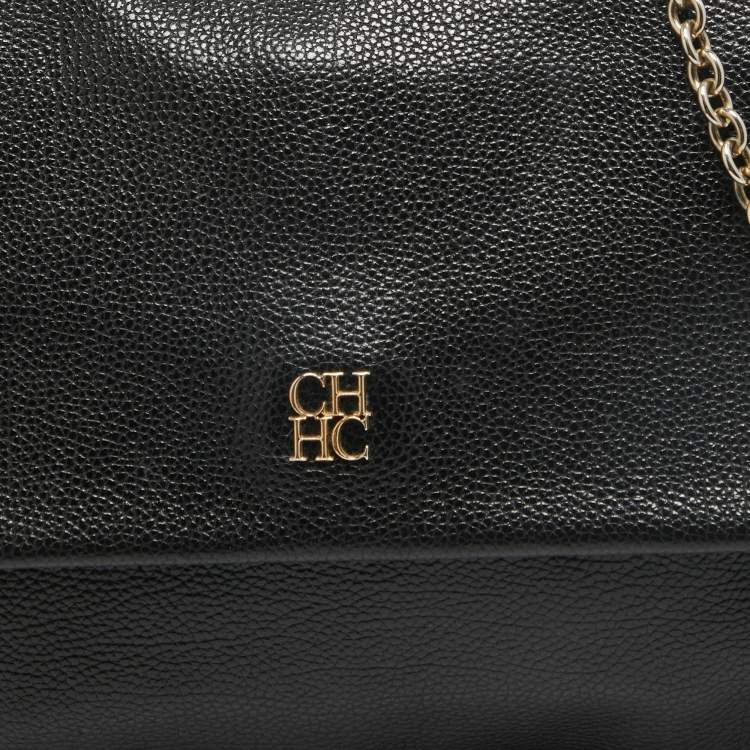 Pre Owned Carolina Herrera Black Leather Minuetto Flap Top Handle Bag