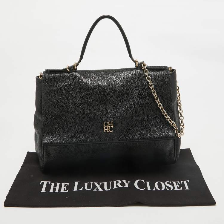 Pre Owned Carolina Herrera Black Leather Minuetto Flap Top Handle Bag