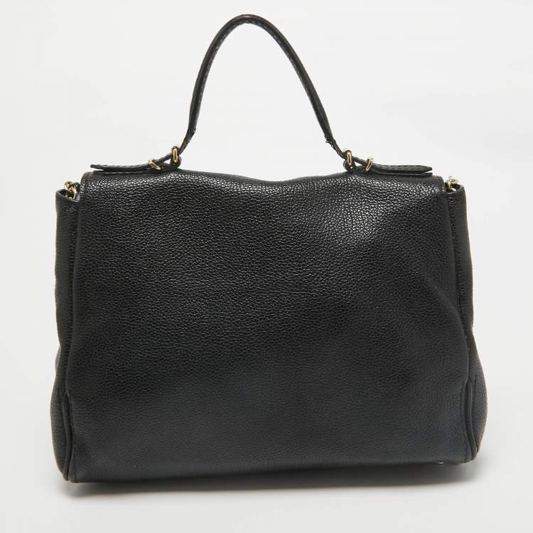 Pre Owned Carolina Herrera Black Leather Minuetto Flap Top Handle Bag