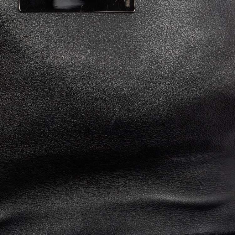Pre Owned Carolina Herrera Black Leather and Tweed Floral Applique Shoulder Bag
