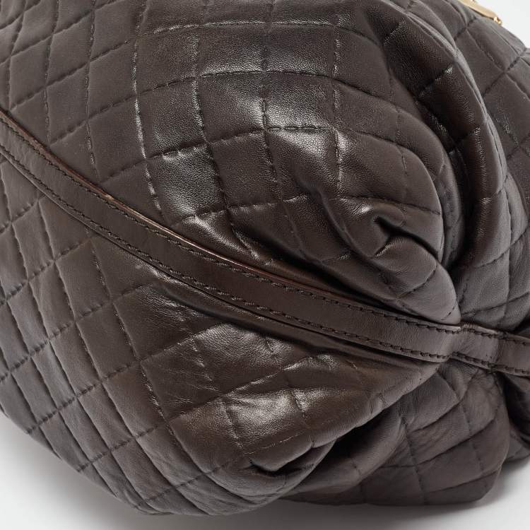 Pre Owned Carolina Herrera Dark Brown Quilted Leather Pleated Chain Satchel