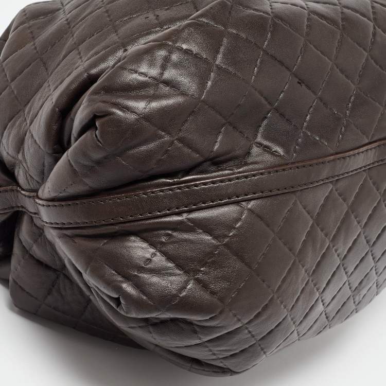 Pre Owned Carolina Herrera Dark Brown Quilted Leather Pleated Chain Satchel