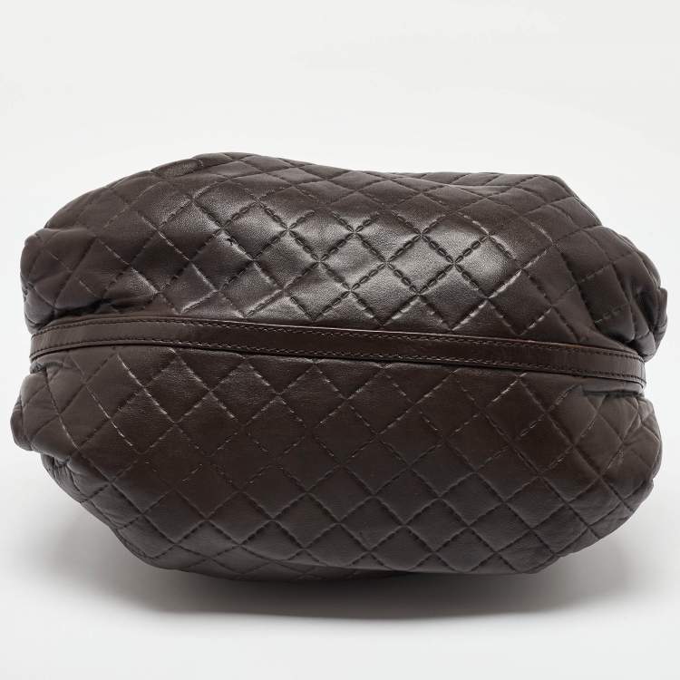 Pre Owned Carolina Herrera Dark Brown Quilted Leather Pleated Chain Satchel