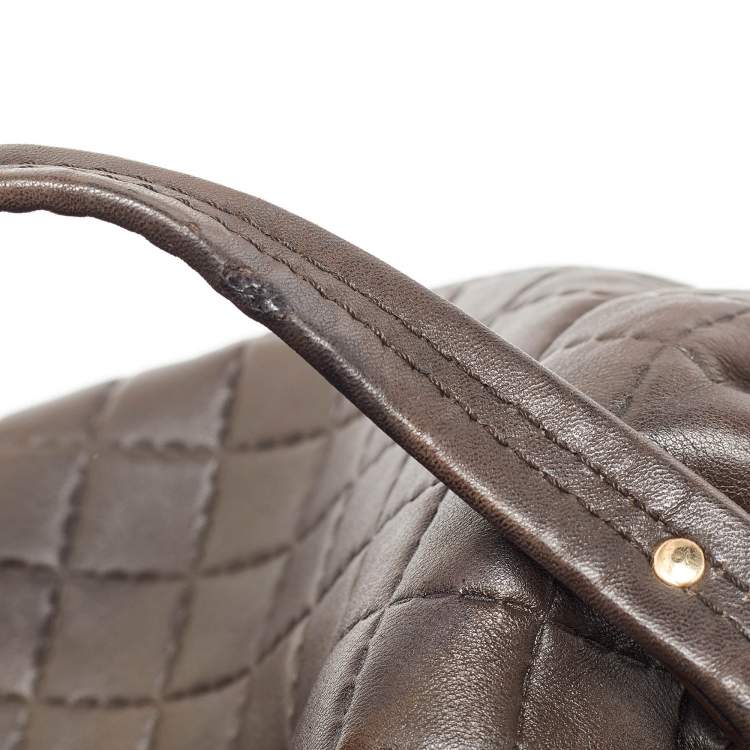 Pre Owned Carolina Herrera Dark Brown Quilted Leather Pleated Chain Satchel