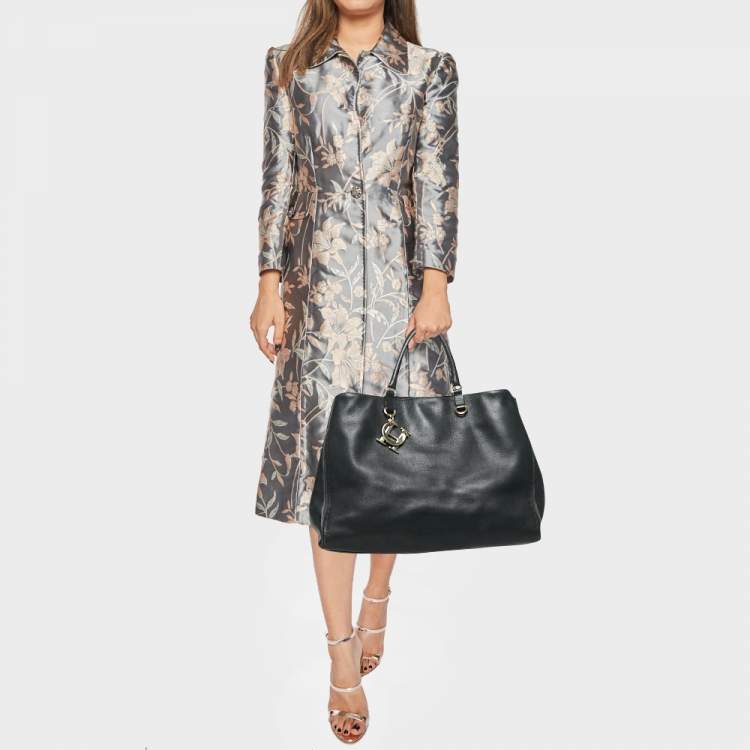 Pre Owned Carolina Herrera Black Leather CH Charm Tote