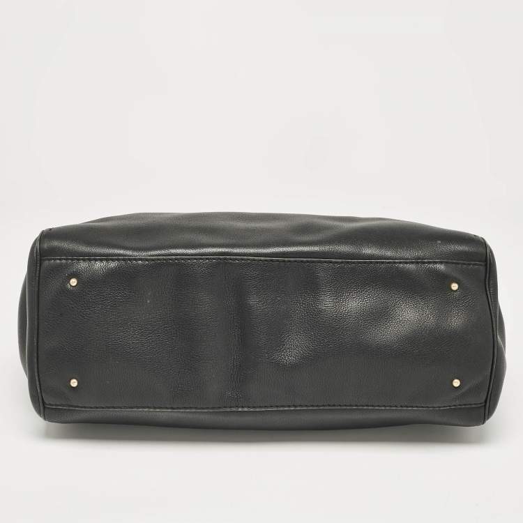 Pre Owned Carolina Herrera Black Leather CH Charm Tote