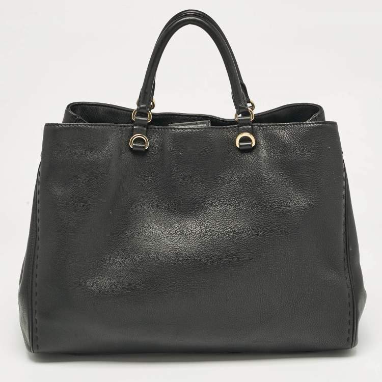 Pre Owned Carolina Herrera Black Leather CH Charm Tote