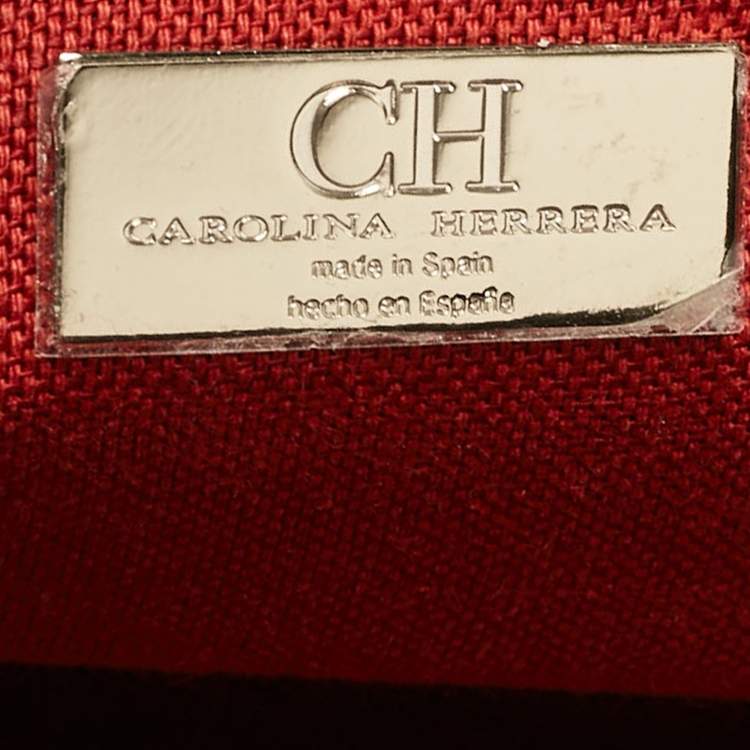Pre Owned  Carolina Herrera Black Monogram Embossed Leather Flap Top Handle Bag