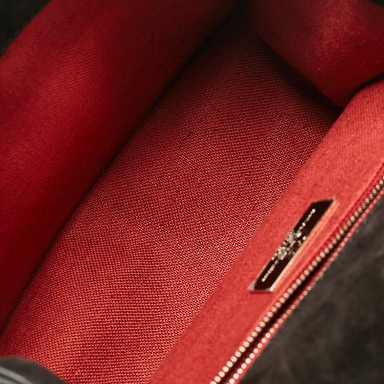 Pre Owned  Carolina Herrera Black Monogram Embossed Leather Flap Top Handle Bag