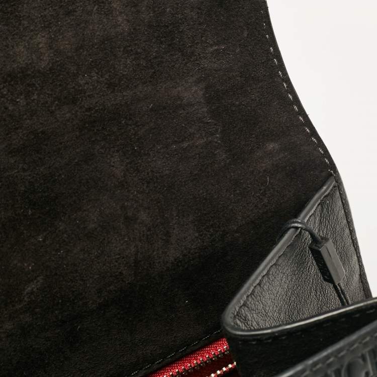 Pre Owned  Carolina Herrera Black Monogram Embossed Leather Flap Top Handle Bag