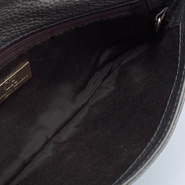 Pre Owned Carolina Herrera Metallic Monogram Embossed Leather Audrey Clutch
