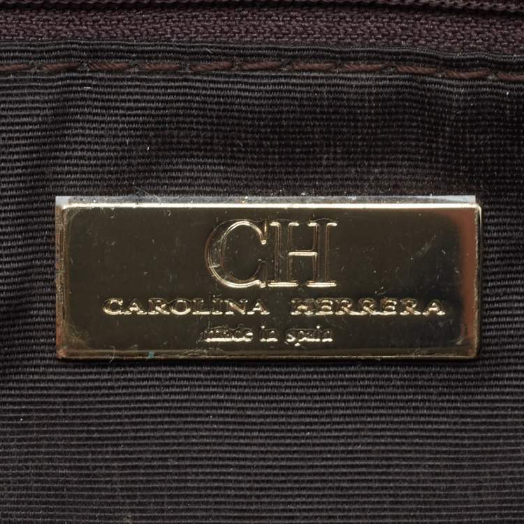 Pre Owned Carolina Herrera Metallic Monogram Embossed Leather Audrey Clutch