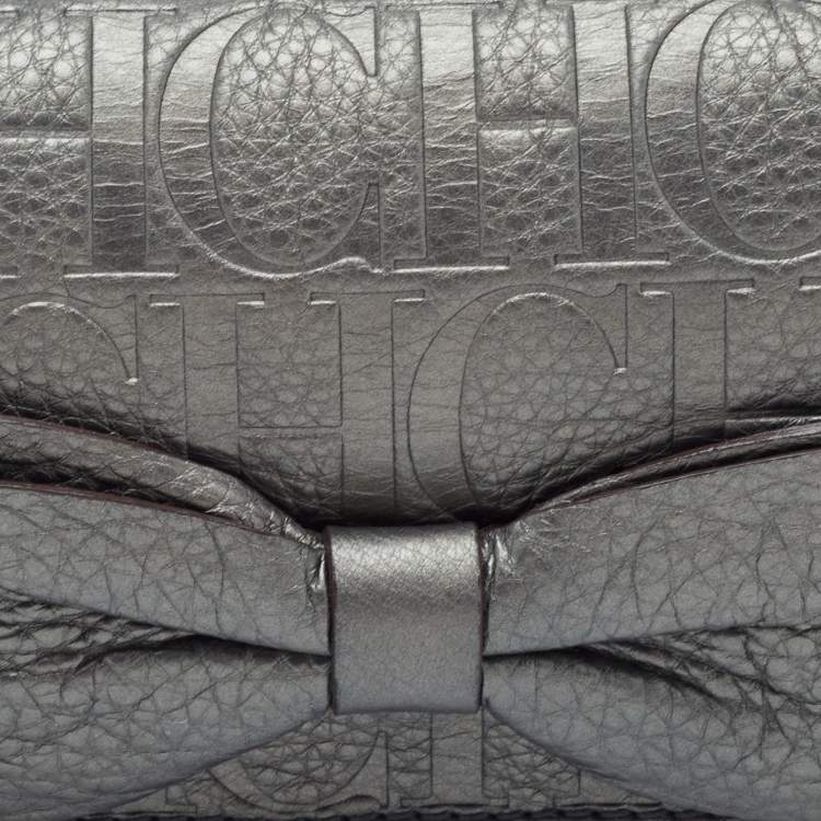 Pre Owned Carolina Herrera Metallic Monogram Embossed Leather Audrey Clutch