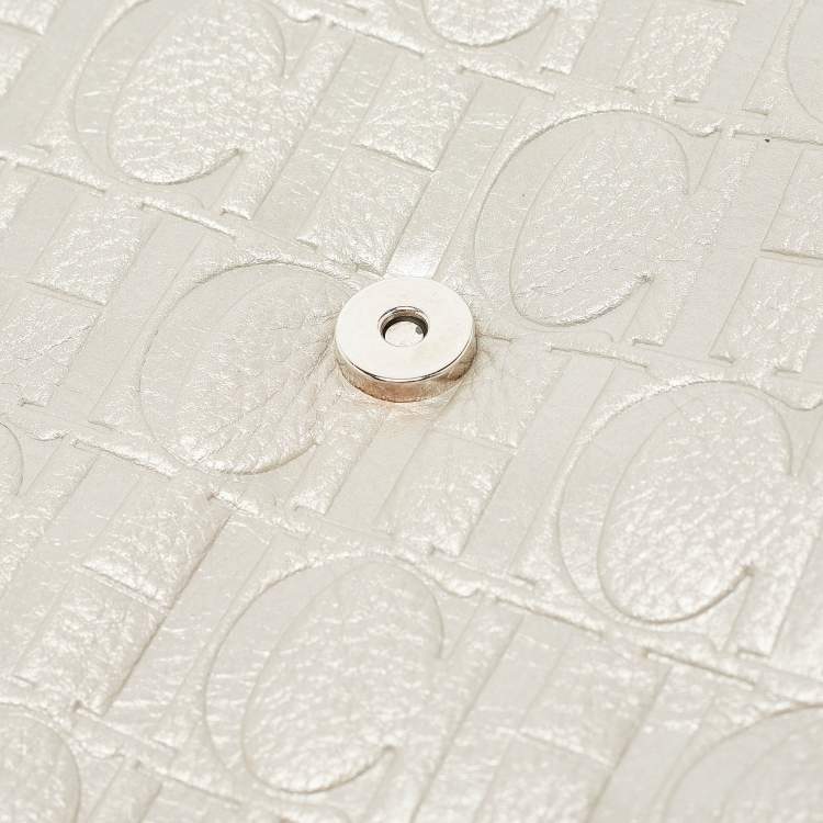 Pre Owned Carolina Herrera Silver Monogram Embossed Leather Audrey Shoulder Bag