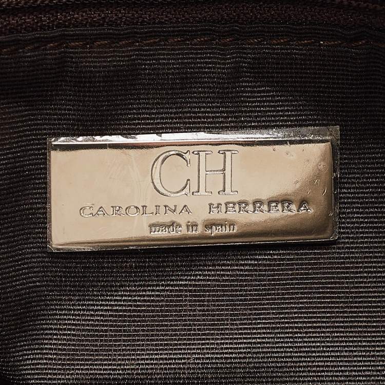 Pre Owned Carolina Herrera Silver Monogram Embossed Leather Audrey Shoulder Bag