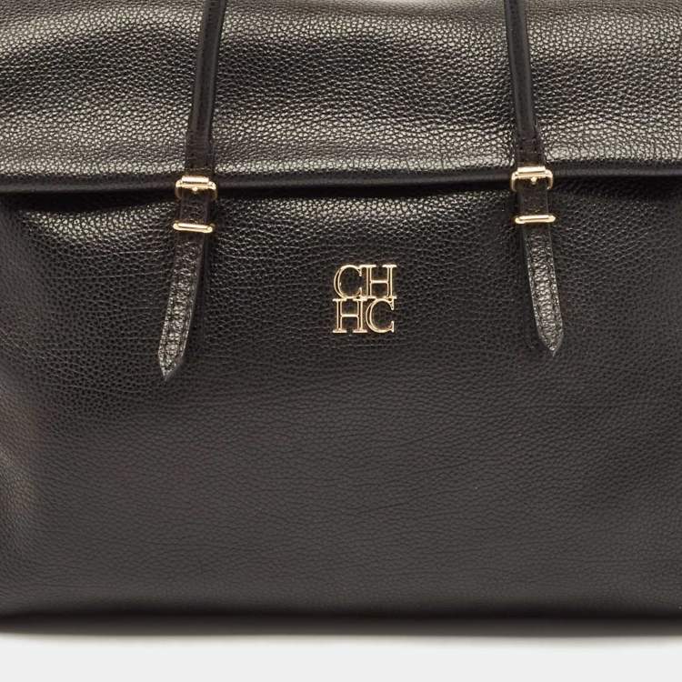 Pre Owned Carolina Herrera Black Leather Minueto Flap Bag