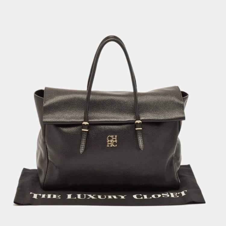 Pre Owned Carolina Herrera Black Leather Minueto Flap Bag