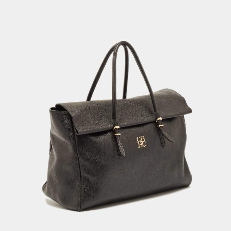 Pre Owned Carolina Herrera Black Leather Minueto Flap Bag