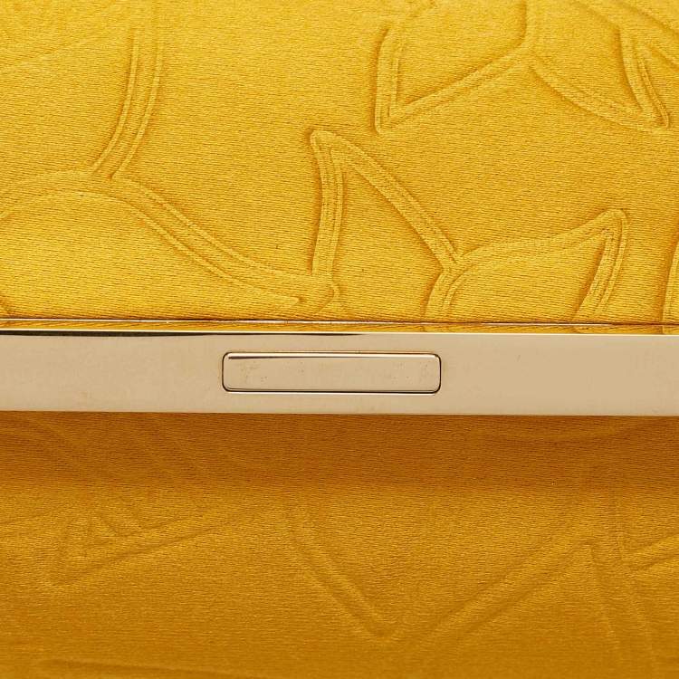 Pre Owned Carolina Herrera Mustard Satin Insignia Metropolitan Clutch