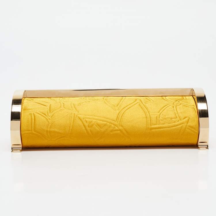 Pre Owned Carolina Herrera Mustard Satin Insignia Metropolitan Clutch