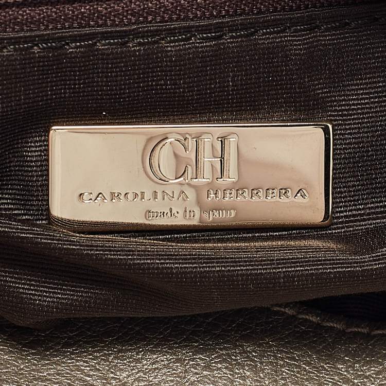 Pre Owned Carolina Herrera Grey Monogram Embossed Leather Chain Hobo