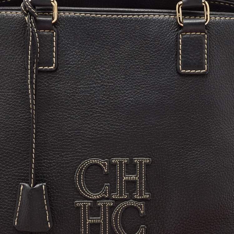 Pre Owned Carolina Herrera Black Leather Middle Zip Satchel