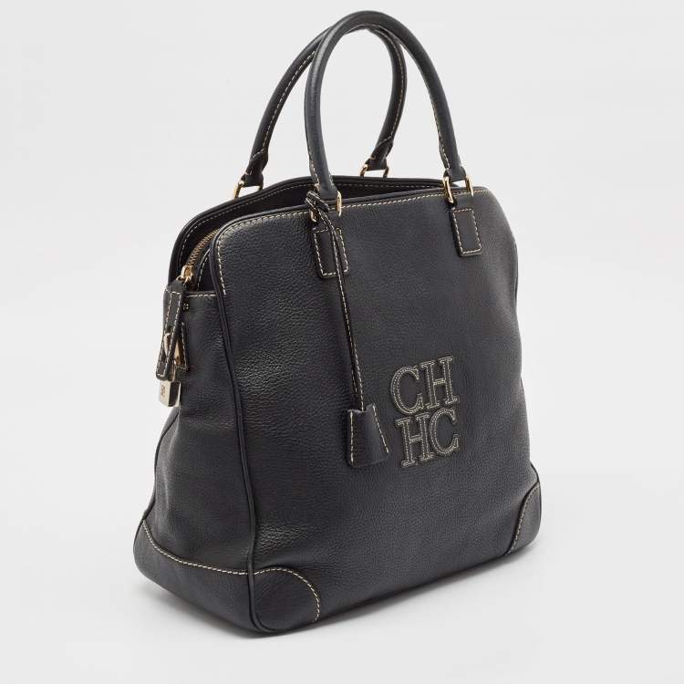 Pre Owned Carolina Herrera Black Leather Middle Zip Satchel