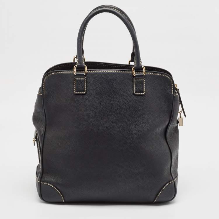 Pre Owned Carolina Herrera Black Leather Middle Zip Satchel