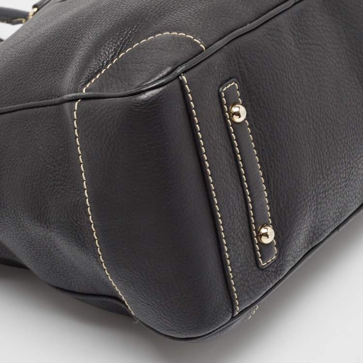 Pre Owned Carolina Herrera Black Leather Middle Zip Satchel