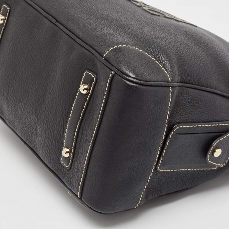 Pre Owned Carolina Herrera Black Leather Middle Zip Satchel