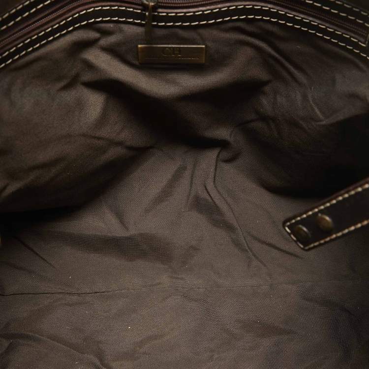 Pre Owned Carolina Herrera Brown/Beige Canvas and Leather Shopper Tote