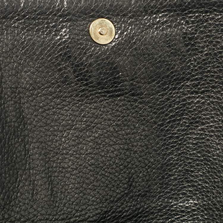 Pre Owned Carolina Herrera Black Monogram Embossed Leather Bow Flap Chain Clutch