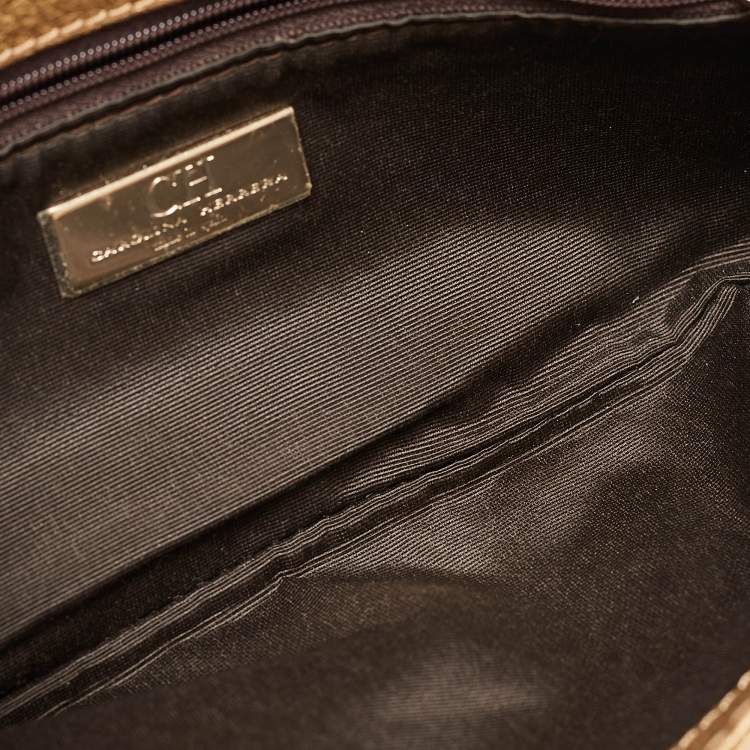 Pre Owned Carolina Herrera Gold Monogram Embossed Leather Audrey Chain Clutch