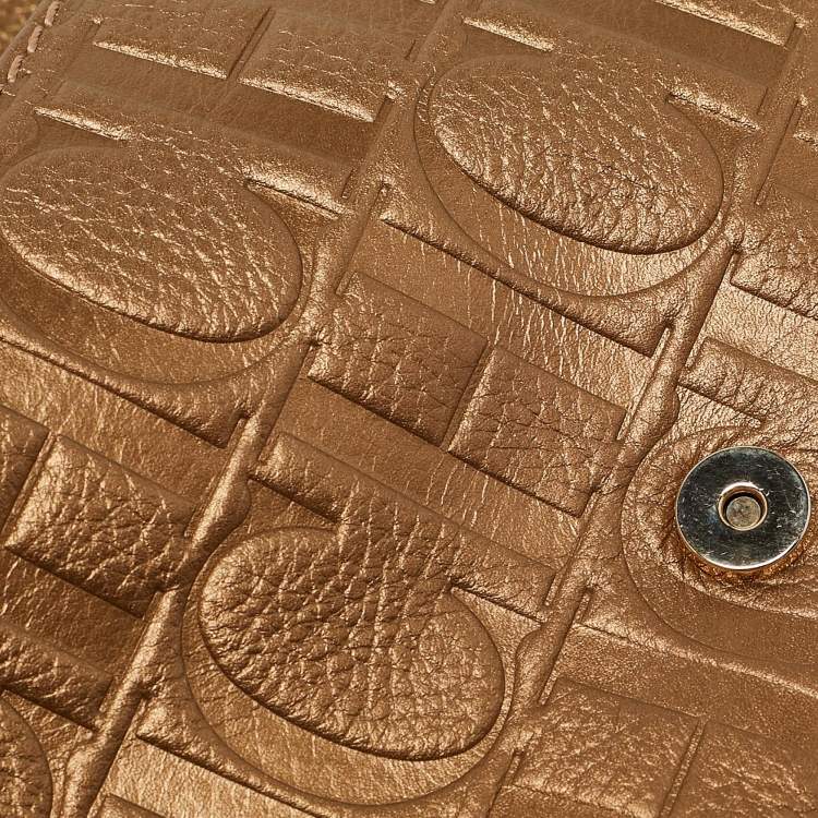 Pre Owned Carolina Herrera Gold Monogram Embossed Leather Audrey Chain Clutch
