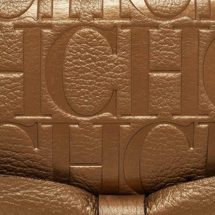 Pre Owned Carolina Herrera Gold Monogram Embossed Leather Audrey Chain Clutch