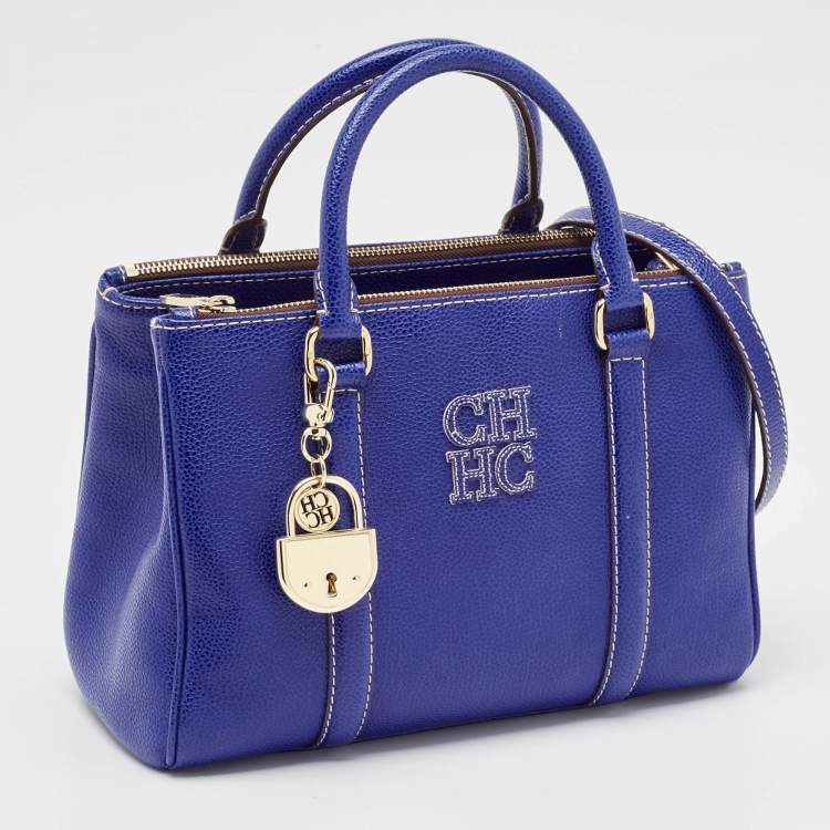 Pre Owned Carolina Herrera Blue Leather Matteo Tote