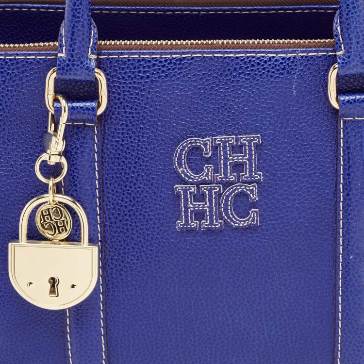 Pre Owned Carolina Herrera Blue Leather Matteo Tote