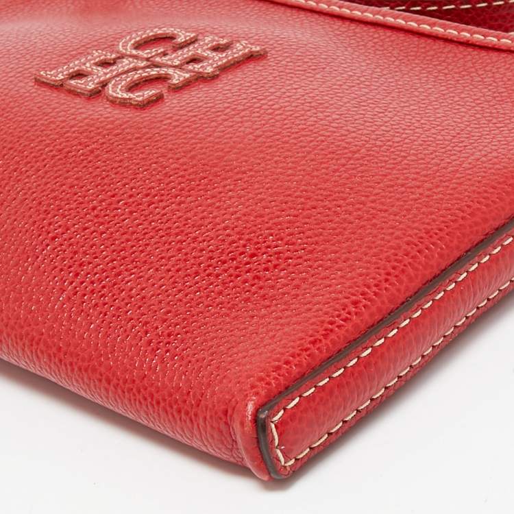 Pre Owned Carolina Herrera Red Leather Logo Zip Crossbody Bag
